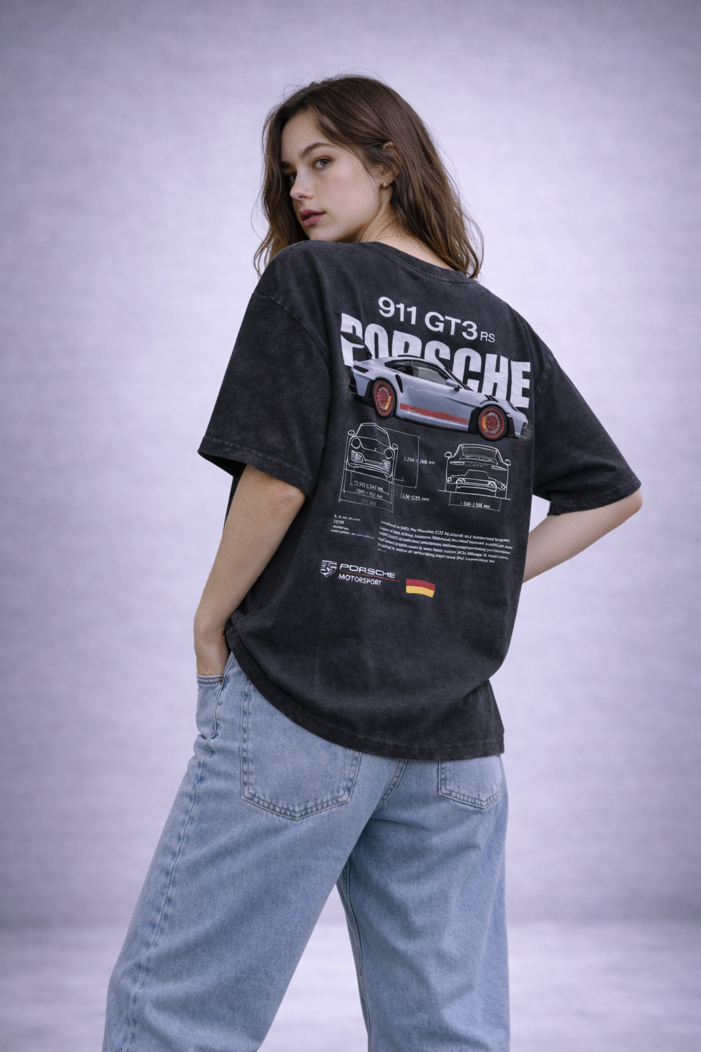 Porshe  Acid Wash Graphic Tee