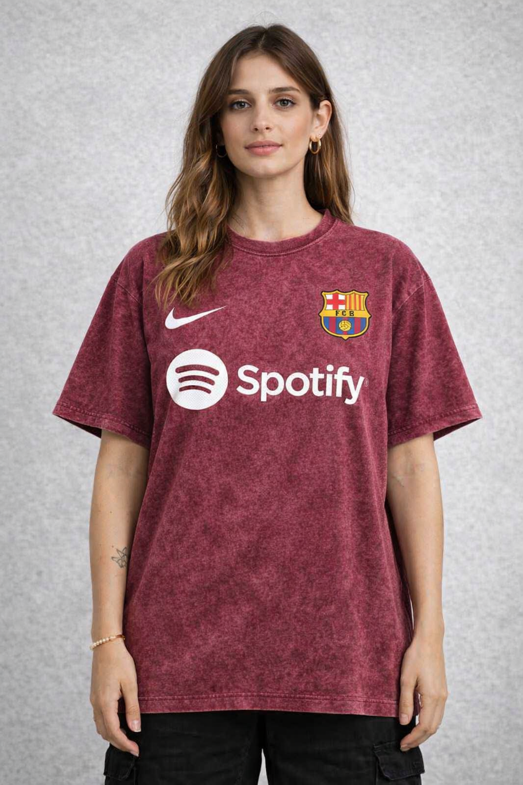 Barcelona Maroon Acid Wash Graphic Tee