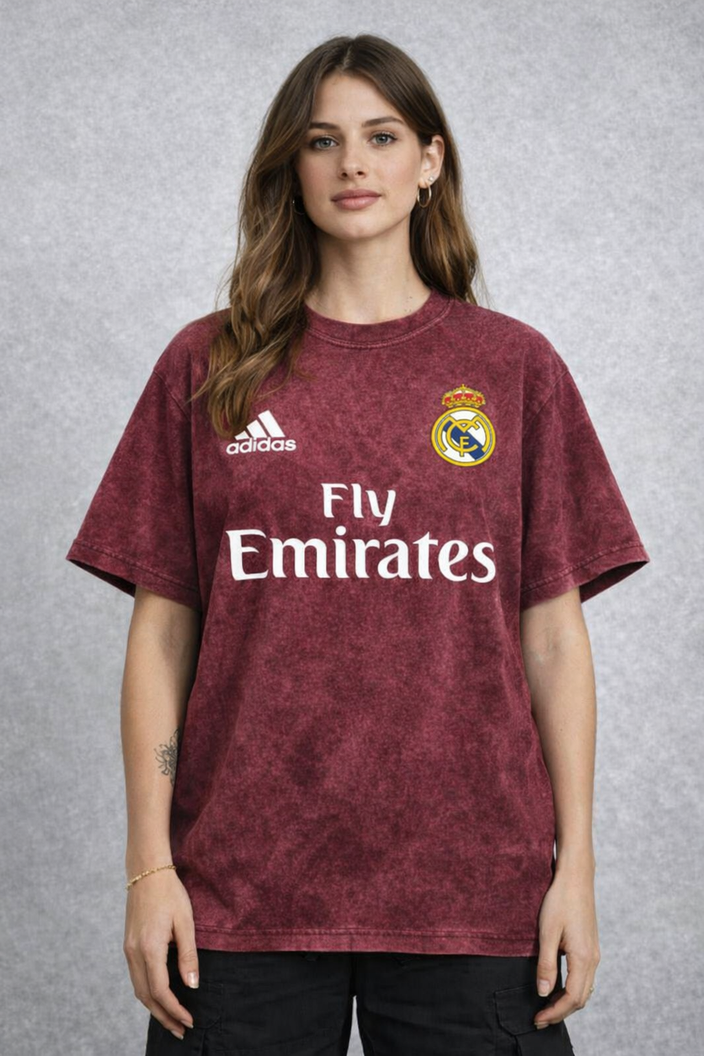 Real Madrid Maroon Acid Wash Graphic Tee