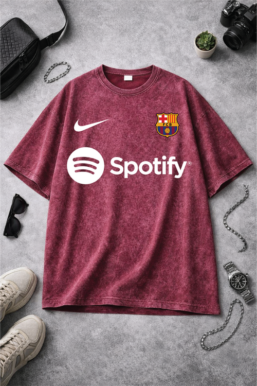 Barcelona Maroon Acid Wash Graphic Tee